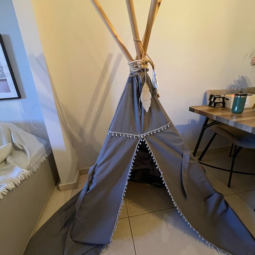 Tsoxolic handmade children's teepee tent with floor cushion, grey