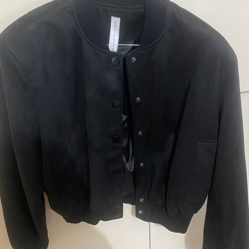 Bomber jacket black one size like new, suede style