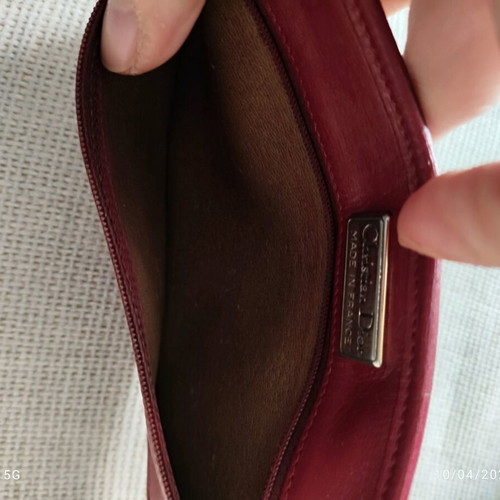 Vintage Dior coated canvas and leather pouch beige and red