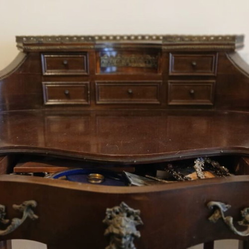Secretaire in Neorococo Style Walnut Desk with Brass Carvings like New