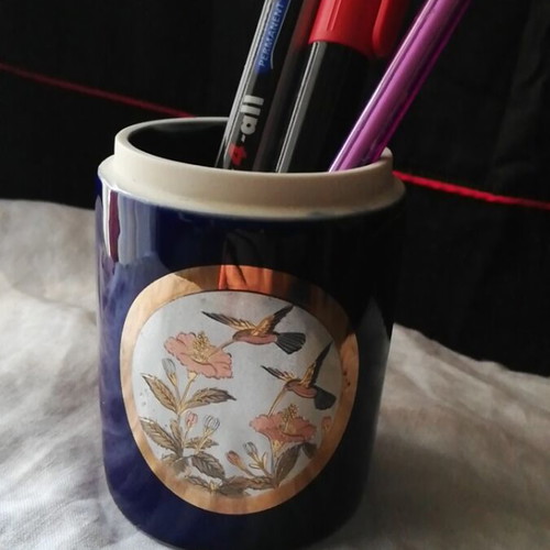 Japanese vase used with chokin technique, blue