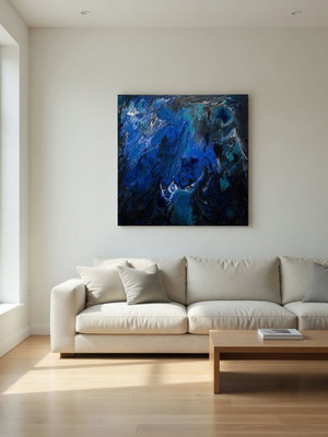 Blue Andromeda Original Fluid Acrylic Pour Painting new, 70x70 cm