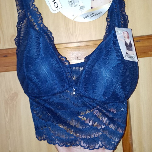 Lace Top Bra with Gift Pouch Blue, New