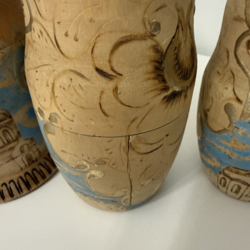 Russian wooden matryoshka dolls set of 3 used, vintage handmade