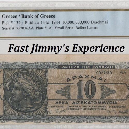 Greece 1944 10 Billion Drachmai banknote PCGS UNC 62 error