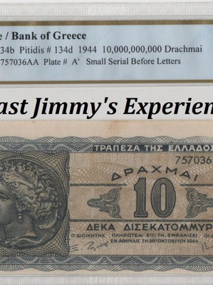 Greece 1944 10 Billion Drachmai banknote PCGS UNC 62 error