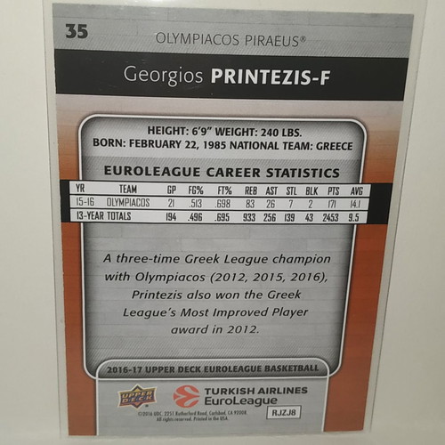 Georgios Printezis Rainbow 2016 card like new, Olympiacos