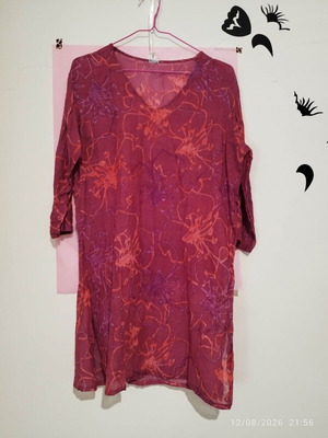Cotton tunic with purple-orange print, boho style