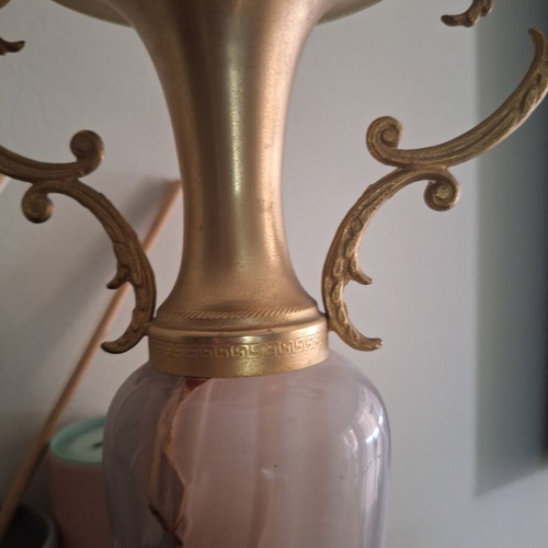 Brass candlestick 33cm with onyx body, Pakistan