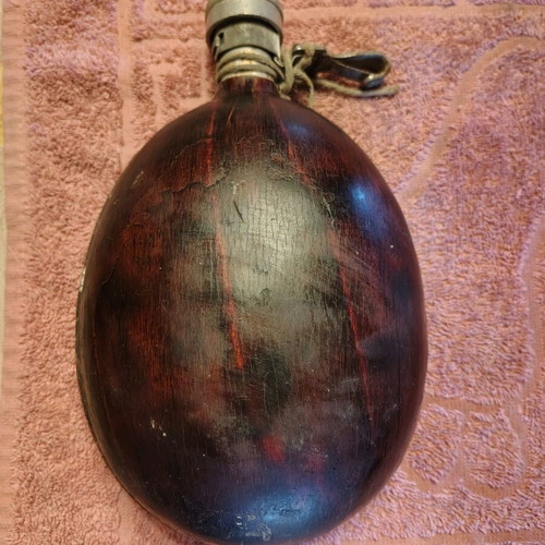 Vintage military water canteen restored, wood and aluminum