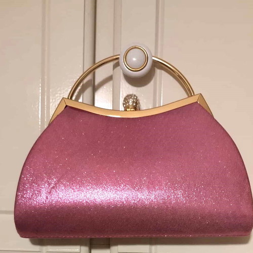 Vintage style fuchsia-magenta satin pleated bag new with strass clasp