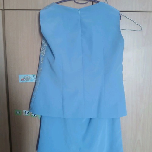 Three-piece evening outfit with viscose and lace, like new, blue large size