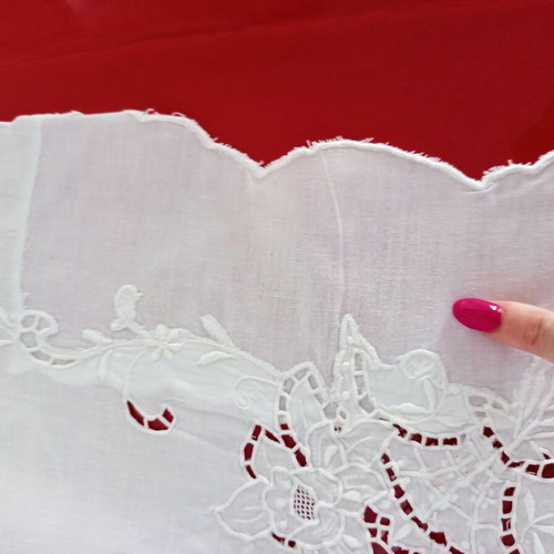 White Tablecloth with Embroidery and Cutwork used, 122x163 cm