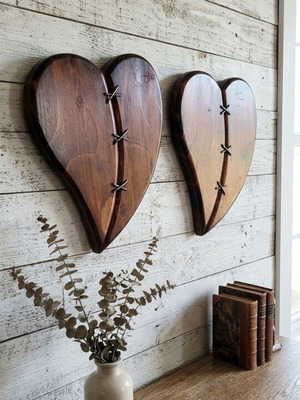 Set of 2 handmade cedar wood hearts wall decor