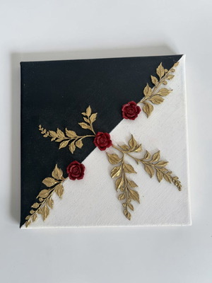 Canva handmade black and white with red roses and gold leafs