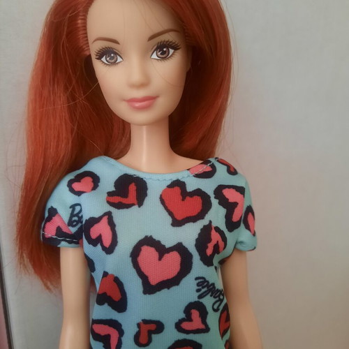 Mattel Barbie Chic Ginger Redhead doll with blue heart dress GHW48