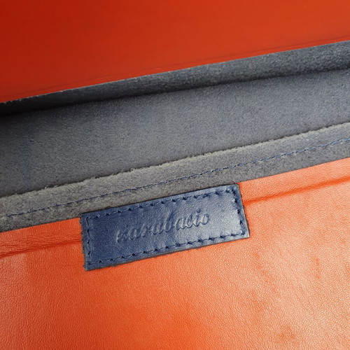 Zara genuine leather envelope clutch bag, blue and orange