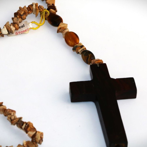 Wooden cross necklace pendant new with semi-precious stones