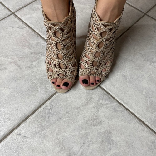Sandals with rhinestones used, size 37, nude color