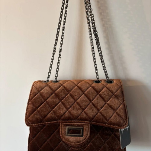 Cross bag velvet with chain new, brown and orange