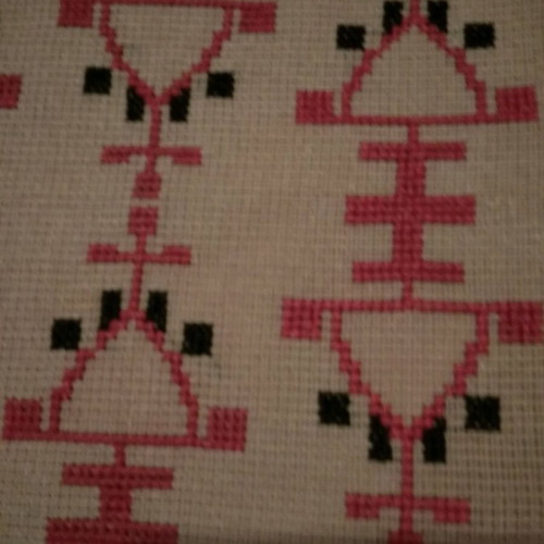 Cross-stitch table runner new with leatherette trim 53×32.5 cm