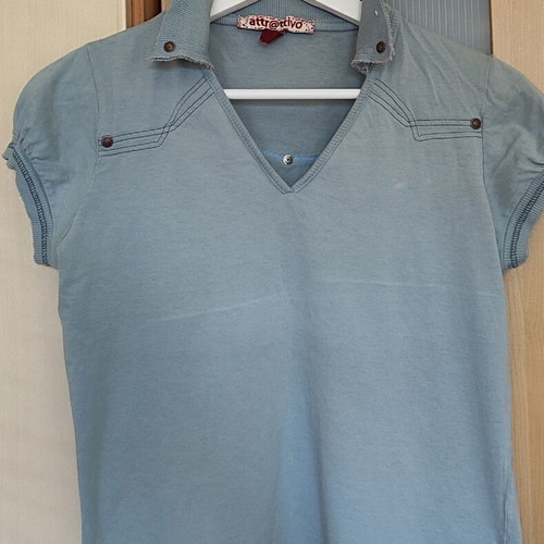 Attrattivo women's polo top like new, turquoise, size L