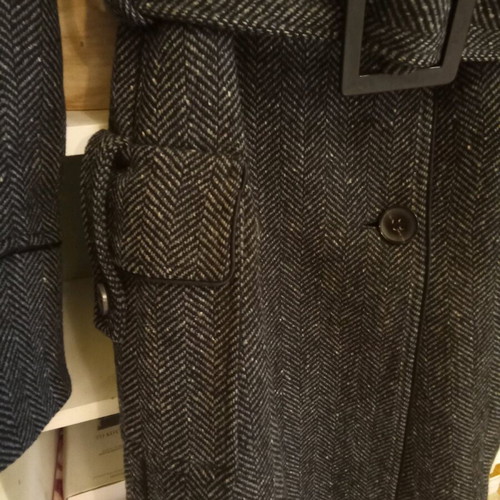 Zara coat S dark gray like new with belt and herringbone collar