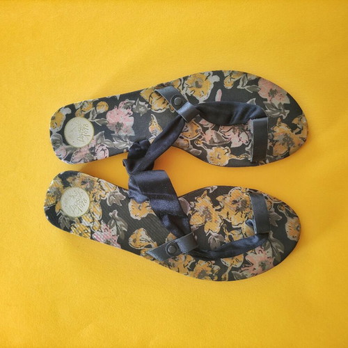 Vintage Diesel 1978 sandals used with floral print and satin ribbon