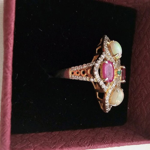 Ring used silver 925 with authentic natural precious stones