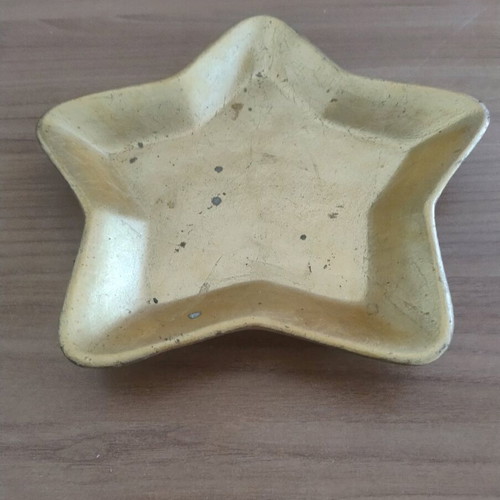 Ceramic decorative star-shaped Christmas plate used, gilded, diameter 27cm