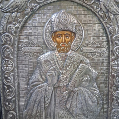 Silver icon of Saint Nicholas 950, like new, 28×22cm