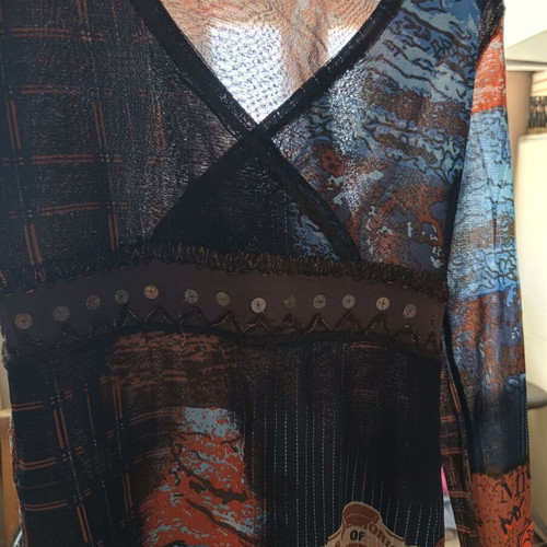 Marc Aurel Y2K Mesh Patchwork Top like new, L/XL, brown multicolor