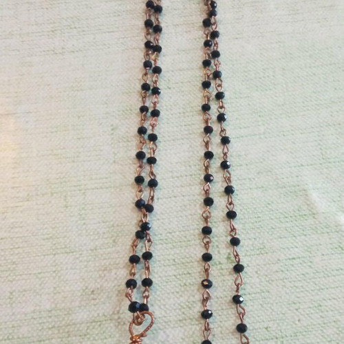 Pendant with amethyst wire-wrapped in copper and long rosary chain like new