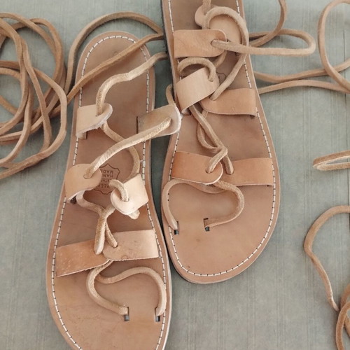 Leather handmade sandals like new, size 38, beige