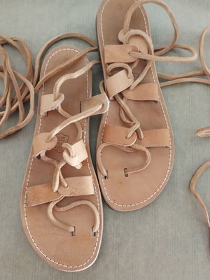 Leather handmade sandals like new, size 38, beige