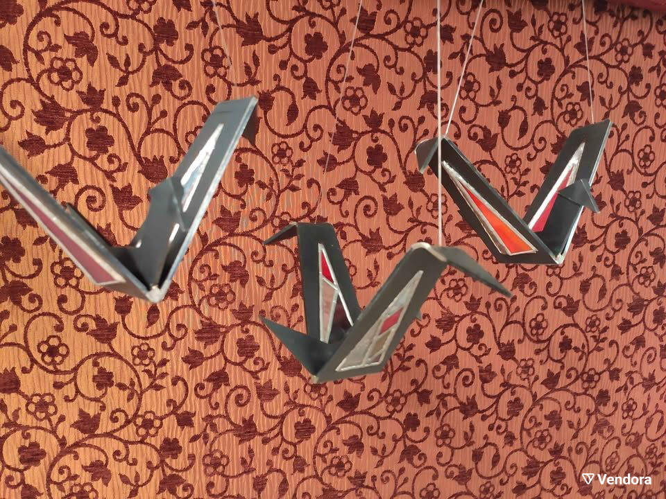 Χειροποίητα βιτρώ πουλιά οριγκάμι σαν καινούργια, σετ 3 τεμαχίων