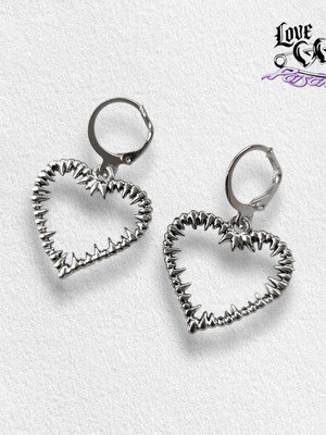 Love X Poison Handmade Stainless Steel Silver Hoop Earrings with Spiky Heart Charms new