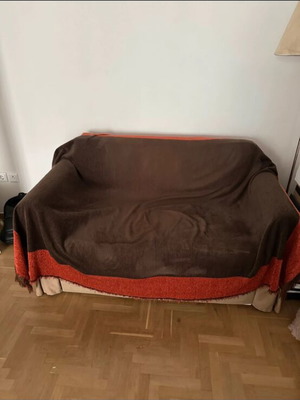 Two-Seater Sofa Bed beige with removable fabric cover, like new