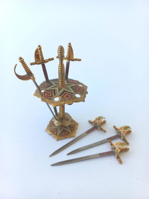 Vintage brass sword cocktail toothpick set like new
