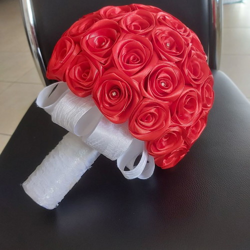 Bridal bouquet red roses new, handmade fabric