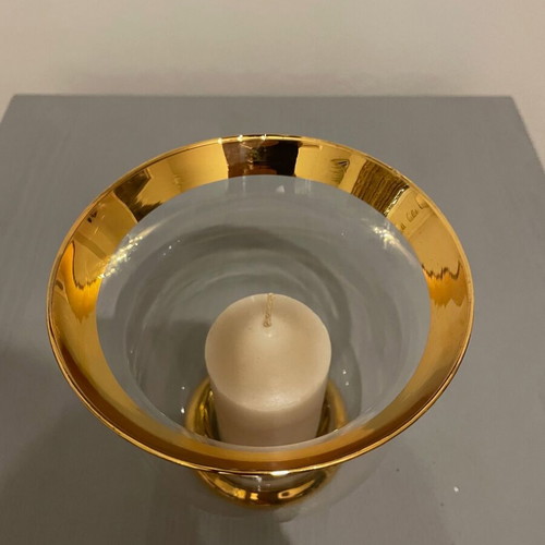 Decorative glass vase with candle and gold finish 14x13 cm new