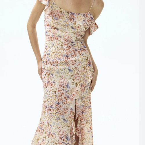 H&M Asymmetric Open-Shoulder Midi Dress Floral, size L