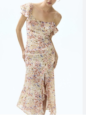 H&M Asymmetric Open-Shoulder Midi Dress Floral, size L