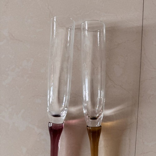 Champagne glasses hand blown art glass, like new, set of two