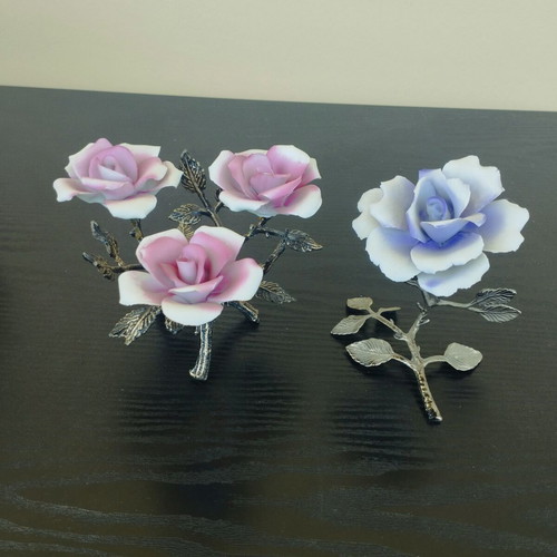 Porcelain decorative roses used, set of 2 pieces