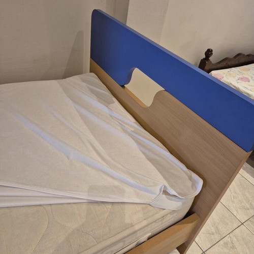 Teen double bed melamine with two mattresses, 1.70x0.90 m