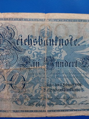 100 Mark Banknote Germany 1908 used