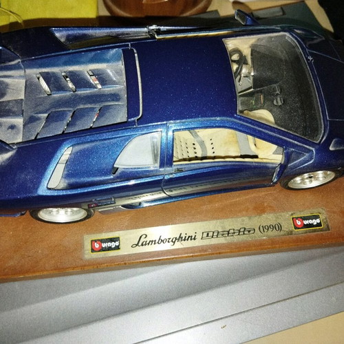 Lamborghini Diablo Burago collectible on wooden base like new