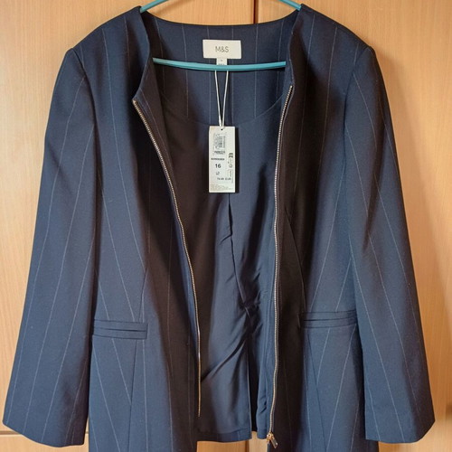 Marks & Spencer women's navy blue collarless jacket new