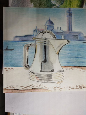 Silver Pitcher with Watercolor Pencils new